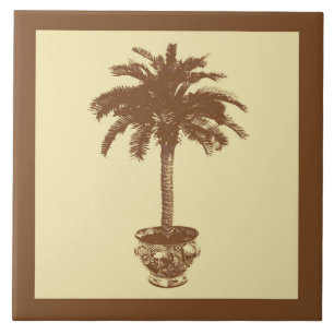 Azulejo De Cerámica Palmera en maceta - marrón oscuro y beige