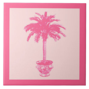 Azulejo De Cerámica Palmera en maceta - tonos de rosa coral