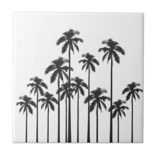 Azulejo De Cerámica Palmeras tropicales exóticas blancos y negros