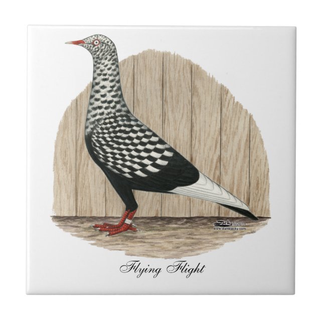 Azulejo De Cerámica Paloma jómela negra del vuelo de vuelo (Frente)