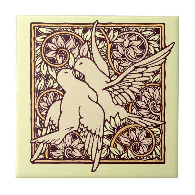 Azulejo De Cerámica Palomas de tortuga de Art Nouveau (Frente)