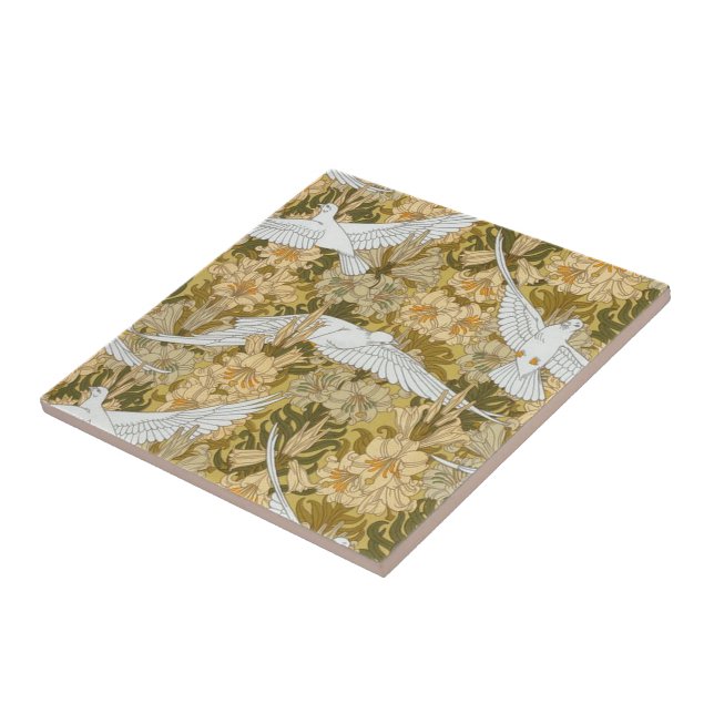 Azulejo De Cerámica Palomas y flores de estilo Art Déco (Lado)