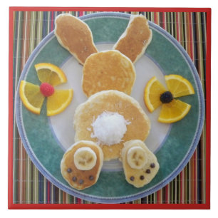 Azulejo De Cerámica Pancake Rabbit Breakfast Fun Designer Tile Trivet