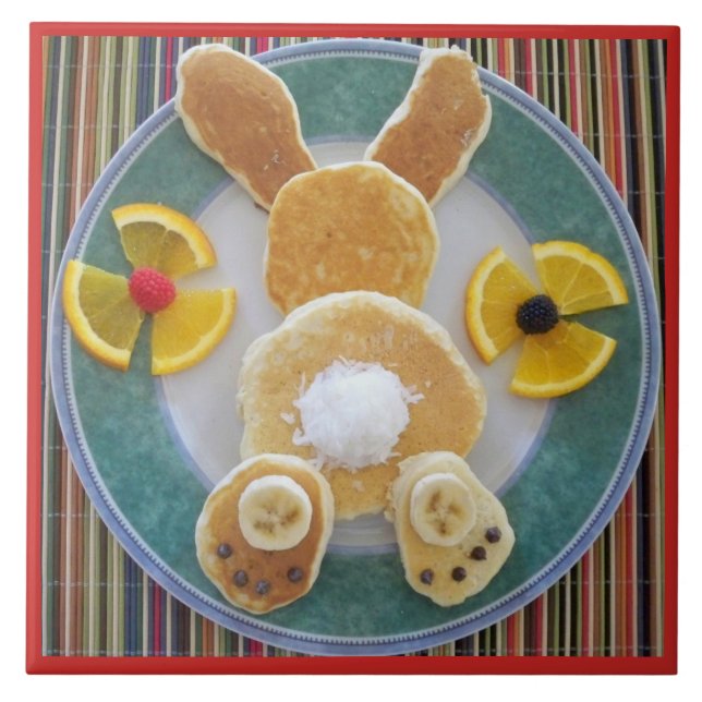 Azulejo De Cerámica Pancake Rabbit Breakfast Fun Designer Tile Trivet (Frente)