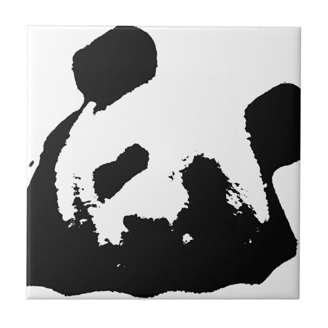 Azulejo De Cerámica Panda de arte pop blanco negro (Frente)