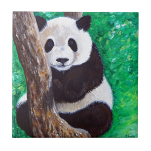 Azulejo De Cerámica Panda en una pintura de árbol