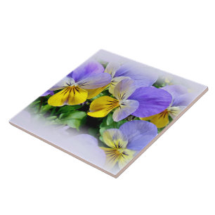 Azulejo De Cerámica Pansies - Púrpura y Amarillo