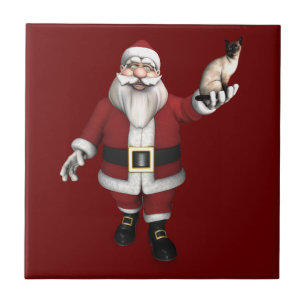 Azulejo De Cerámica Papá Noel Ama Gatos Siameses