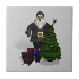 Azulejo De Cerámica Papá Noel en cuero negro