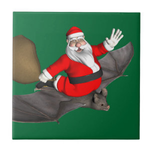 Azulejo De Cerámica Papá Noel en murciélago volador