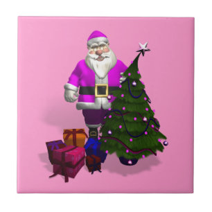 Azulejo De Cerámica Papá Noel Rosado