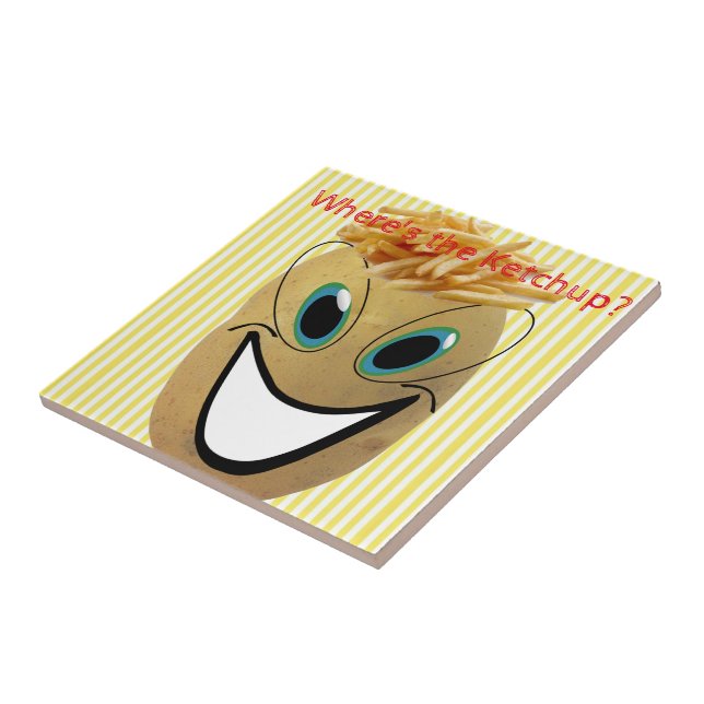 Azulejo de Cerámica Papa, Papas Fritas, Franja Ama (Lado)