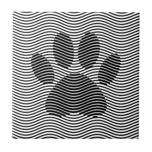 Azulejo De Cerámica Papas De Perro Impresión Sobre Ondas Negras Y Blan (Frente)
