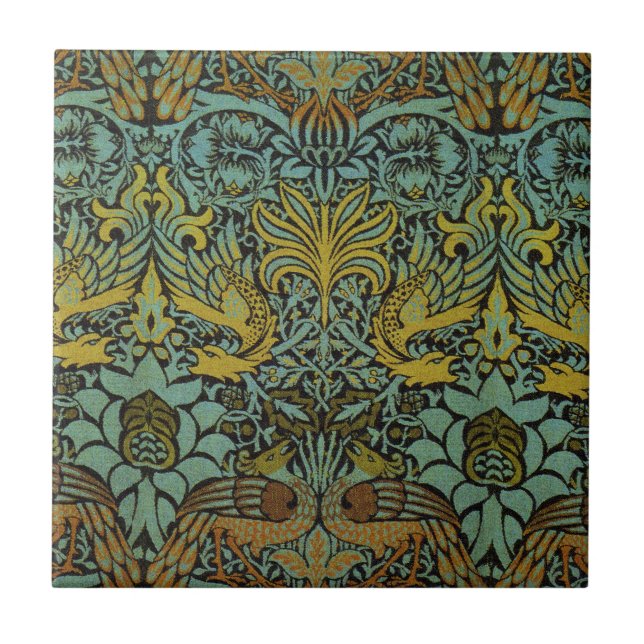 Azulejo De Cerámica Papel de escritorio de William Morris Peacock Drag (Frente)