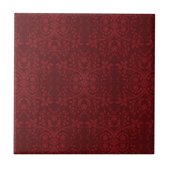 Azulejo De Cerámica Papel pintado floral rojo detallado (Frente)