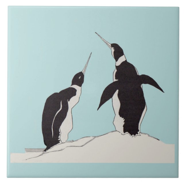 Azulejo De Cerámica par de pingüinos (Frente)