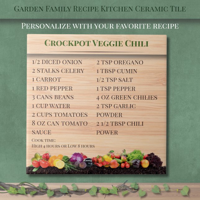 Azulejo de Cerámica para Cocina Receta Familiar de (Garden Veggie Family Recipe Kitchen Ceramic Tile)