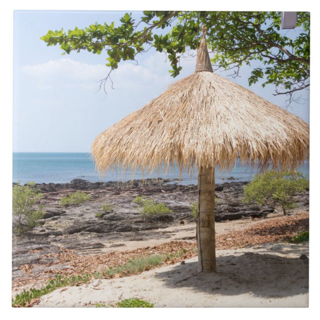 Azulejo De Cerámica Parasol de la paja, KOH Lanta, Krabi, Tailandia (Frente)