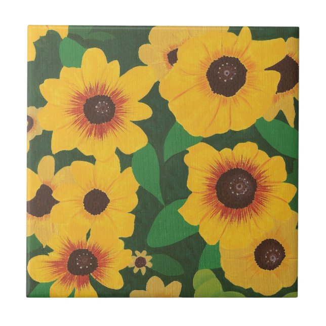 Azulejo De Cerámica Parche del Trivet de pintura de girasoles amarillo (Frente)