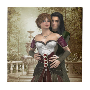 Azulejo De Cerámica Pareja romántica de fantasía