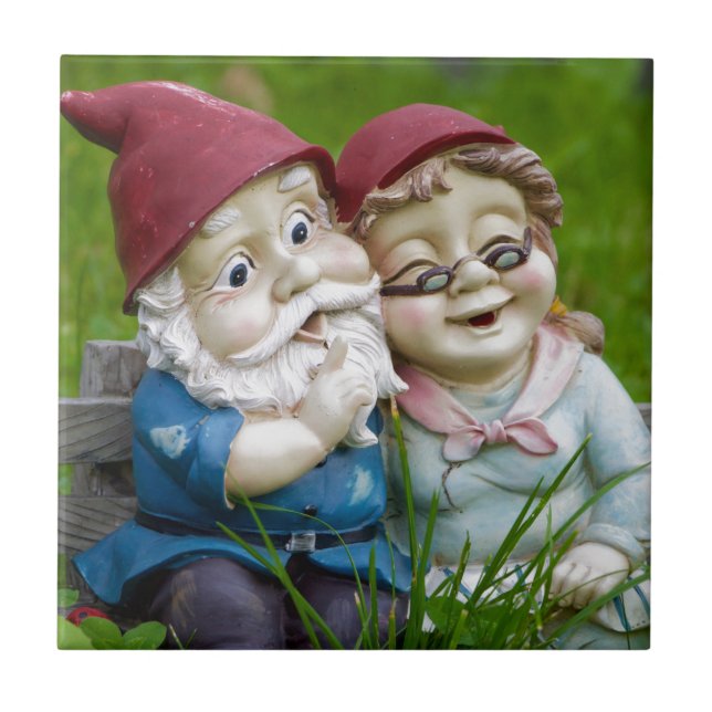 Azulejo De Cerámica Pares de los gnomos del jardín (Frente)