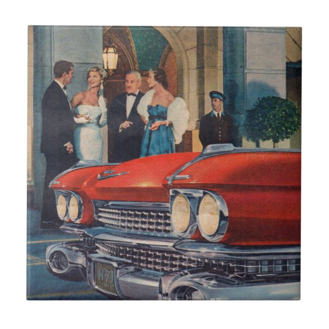 Azulejo De Cerámica parrilla roja Cadillac alrededor de 1960 (Frente)