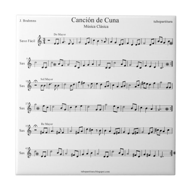 Azulejo De Cerámica Partitura de la nana de Brahms (Frente)