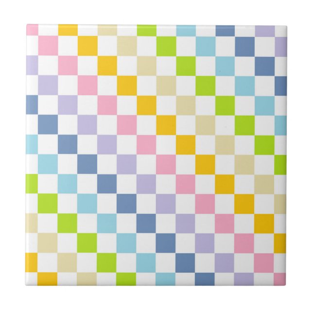 Azulejo De Cerámica Pasado a Cuadros Arcoíris Pastel (Frente)