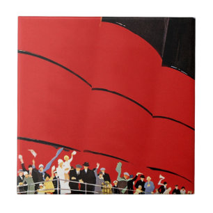 Azulejo De Cerámica Pasajeros de un crucero antiguo agitando adiós