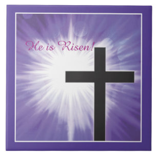 Azulejo De Cerámica Pascua bendición cruza estreno en morado, sube