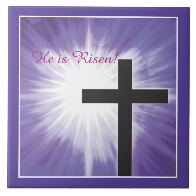 Azulejo De Cerámica Pascua bendición cruza estreno en morado, sube (Frente)
