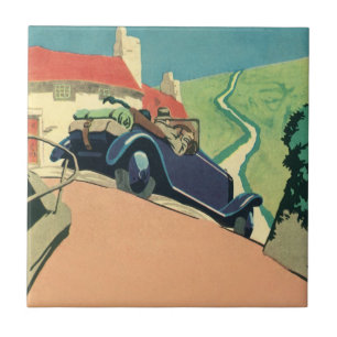 Azulejo De Cerámica Paseo en coche descapotable vintage por el campo