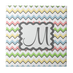 Azulejo De Cerámica Pastel Chevron con un monograma de Shirley Taylor