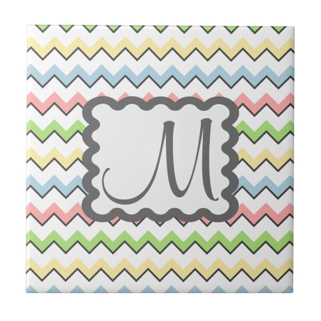 Azulejo De Cerámica Pastel Chevron con un monograma de Shirley Taylor (Frente)