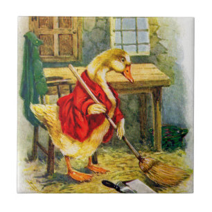 Azulejo De Cerámica Pato de los años 1930 barriendo el suelo