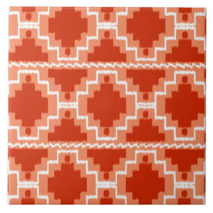 Azulejo De Cerámica Patrón Aztec Ikat - Arroz, Naranja y blanco