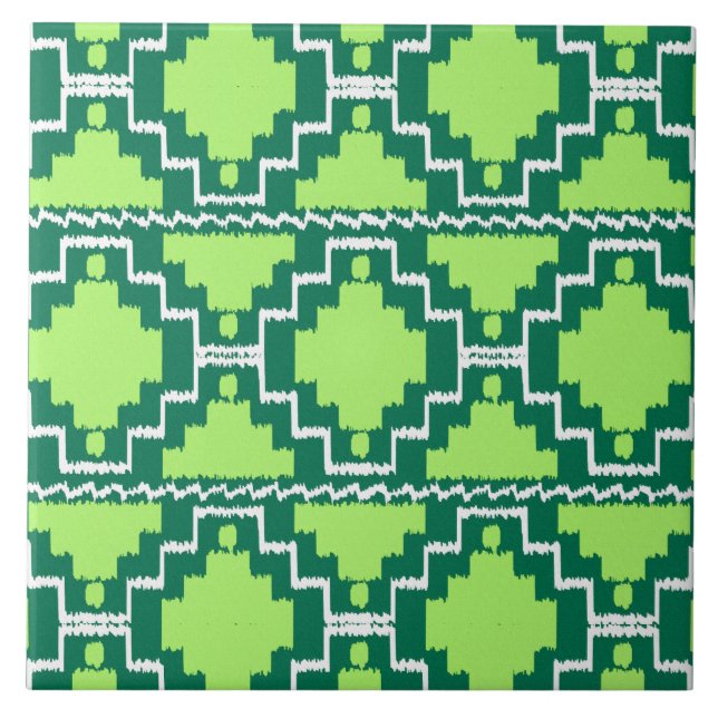 Azulejo De Cerámica Patrón Aztec Ikat - Verde Forestal y Lime (Frente)