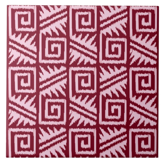 Azulejo De Cerámica Patrón Azteca Ikat - Borgoña y Rosa (Frente)