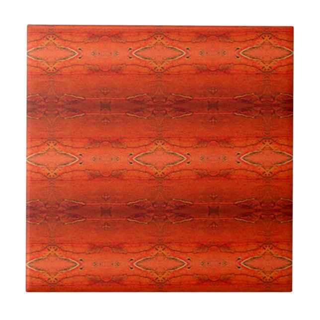 Azulejo De Cerámica Patrón Azteca Naranja Rústico (Frente)