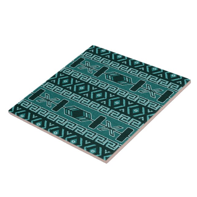 Azulejo De Cerámica Patrón azteca tribal turquesa del suroeste (Lado)