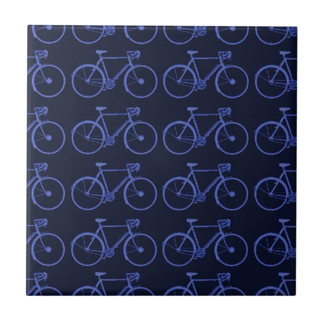 Azulejo De Cerámica Patrón azul de las bicicletas (Frente)