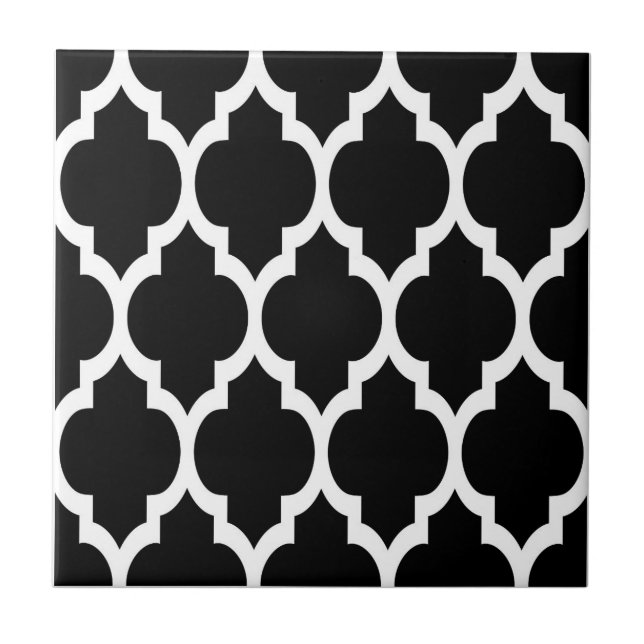 Azulejo De Cerámica Patrón blanco negro de quatrefol marroquí #4 (Frente)