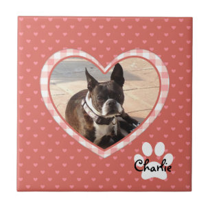 Azulejo De Cerámica Patrón cardíaco rosado estratificado con marco r