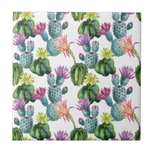 Azulejo De Cerámica Patrón de arte Cacti de color de agua