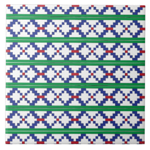 Azulejo De Cerámica Patrón de arte tribal verde, azul, rojo y étnico
