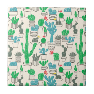 Azulejo De Cerámica Patrón de cacti floral natural