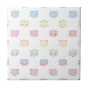 Azulejo De Cerámica Patrón de caras de gatito pastel adorable