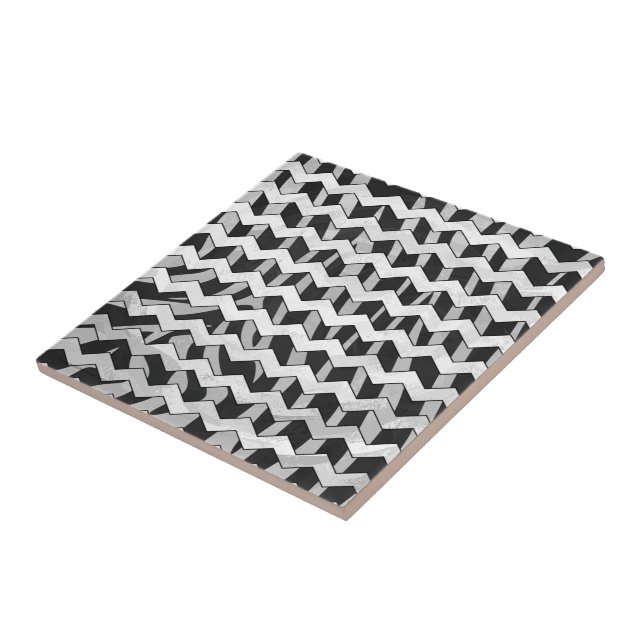 Azulejo De Cerámica Patrón de cebra de cheurón negro y gris (Lado)