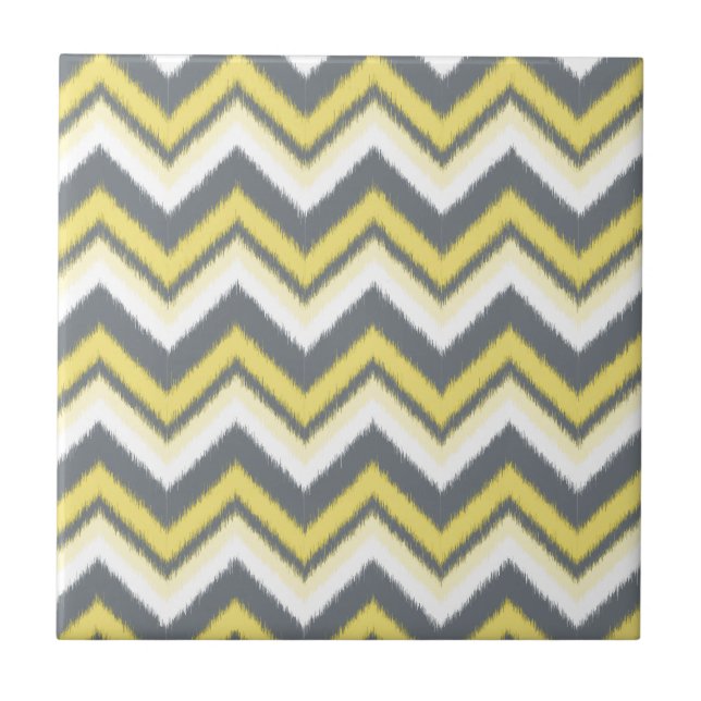 Azulejo De Cerámica Patrón de Chevron del ikat amarillo gris moderno (Frente)