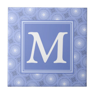 Azulejo De Cerámica Patrón de círculos azules de monograma